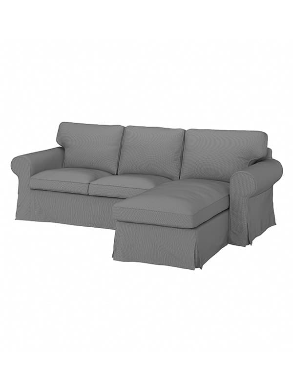 En grå EKTORP sofa med chaiselong.