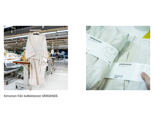 En kimono hänger på en galge i en fabrik.