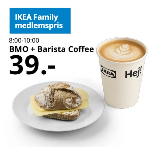 en kop kaffe og en bolle med ost 
