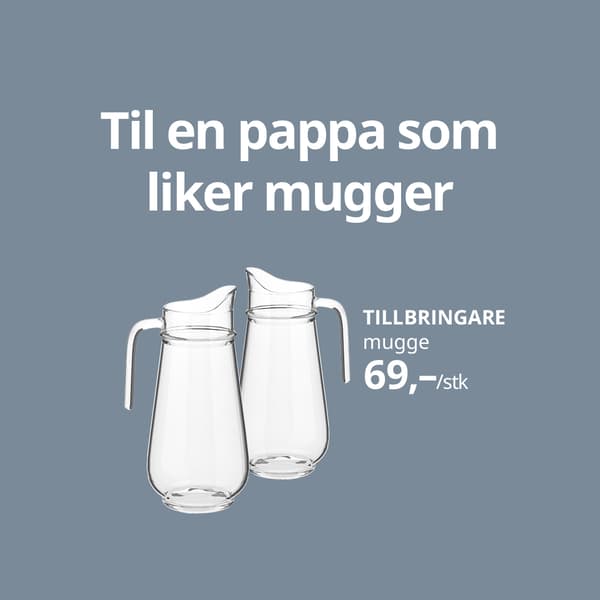 En pappavits på farsdagen med bilde av TILLBRINGARE mugger med teksten Til en pappa som liker mugger.