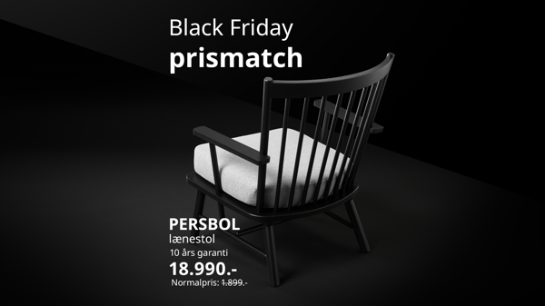 En sort PERSBOL stol med en hid hynde på en sort baggrund til black friday.