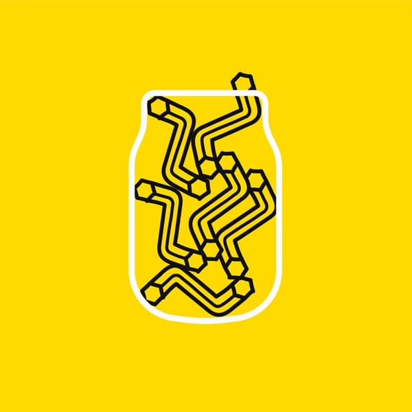 En tegning af en hvid krukke er fyldt med hvide unbrako nøgler på en gul baggrund.