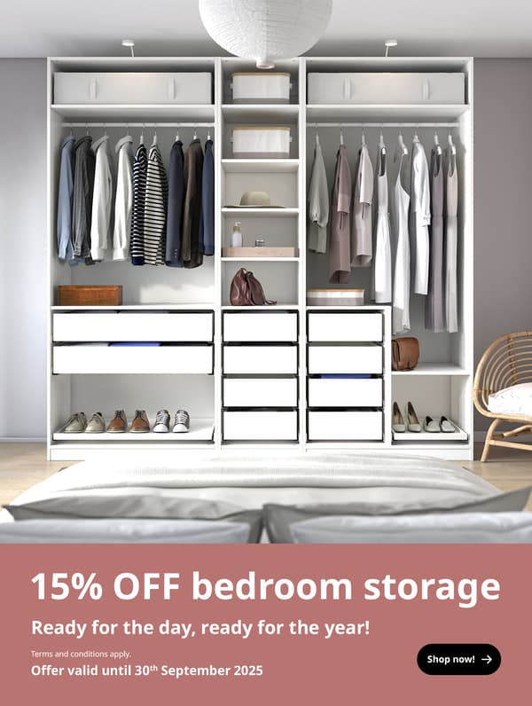 Enjoy 15% OFF on bedroom storage solutions 