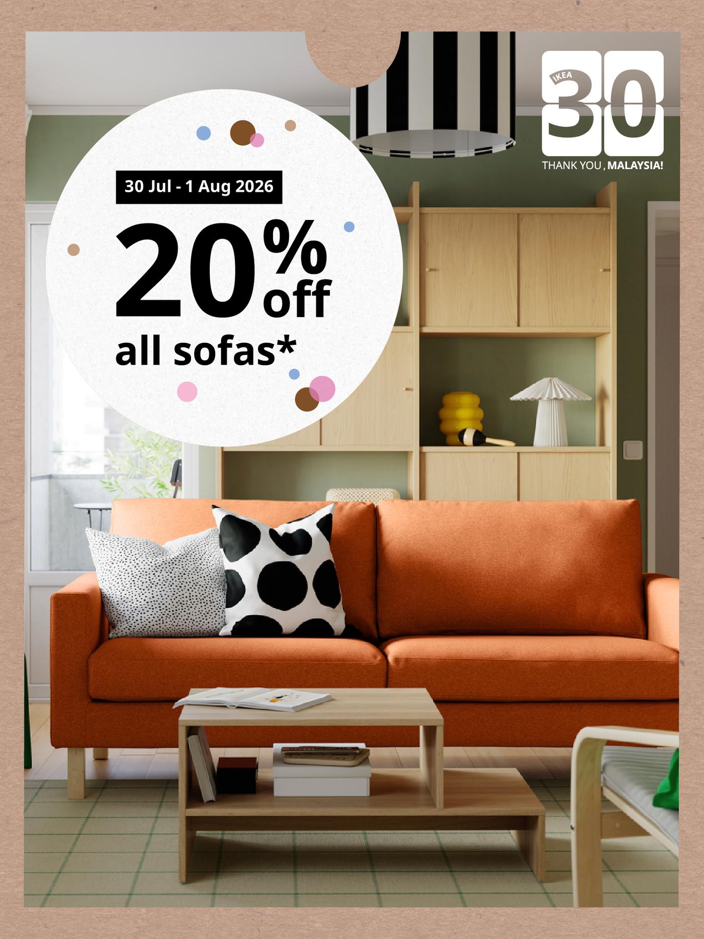 Enjoy 20% off all sofas in-store or online before the offer ends on 1 August 2026.