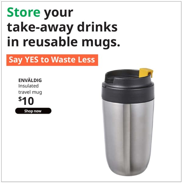 ENVÄLDIG Insulated travel mug, stainless steel/black, 35 cl. $10