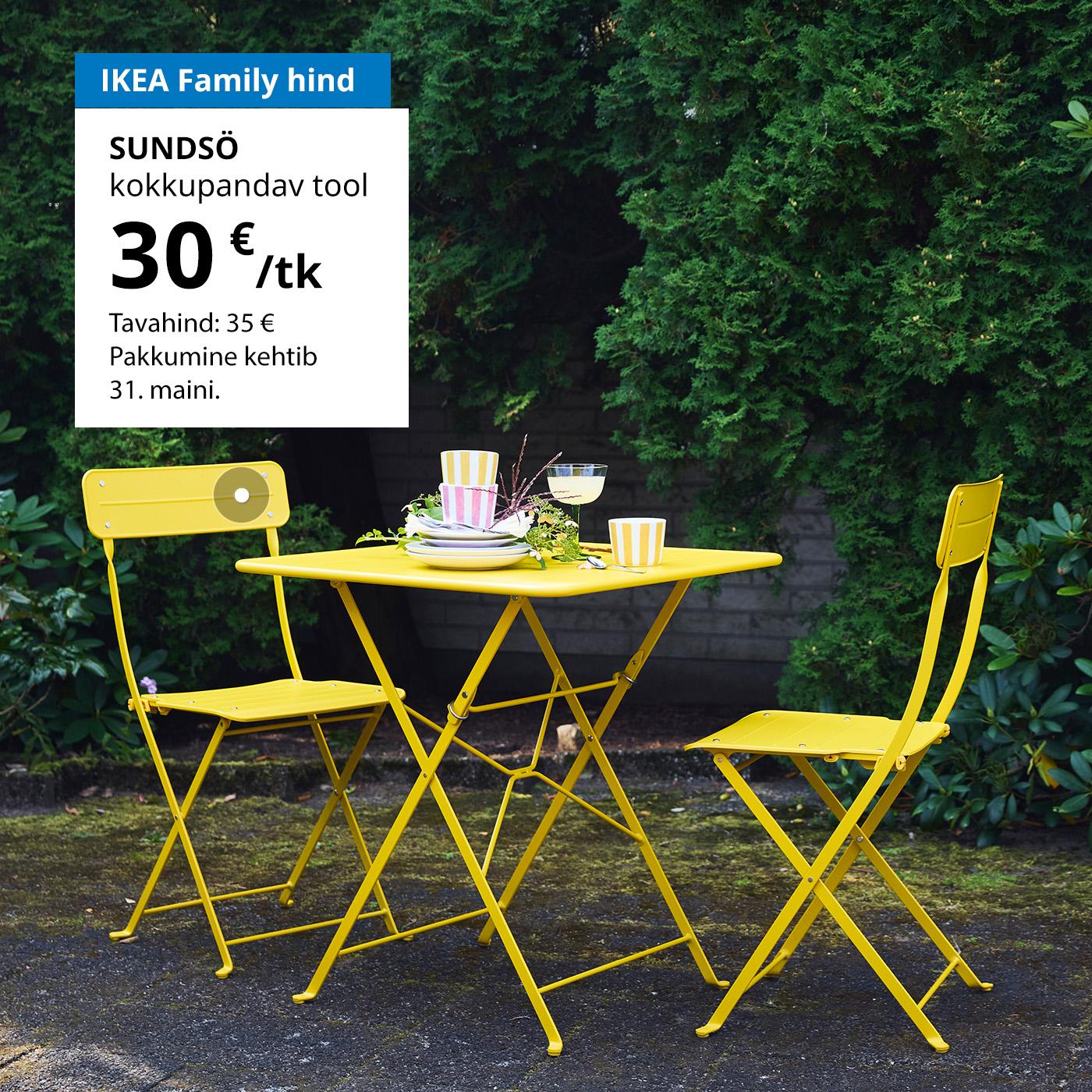 Eripakkumine IKEA Family klubiliikmetele: erekollane õues kasutamiseks mõeldud SUNDSÖ kokkupandav tool, mis maksab 30 € (tavahind 35 €).