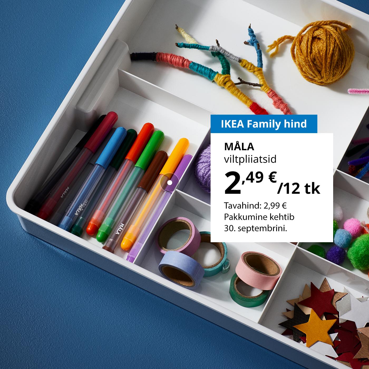 Eripakkumine IKEA Family klubiliikmetele: eri värvi MÅLA viltpliiatsid, mis maksavad komplektina kokku 2,49 € (tavahind 2,99 €).