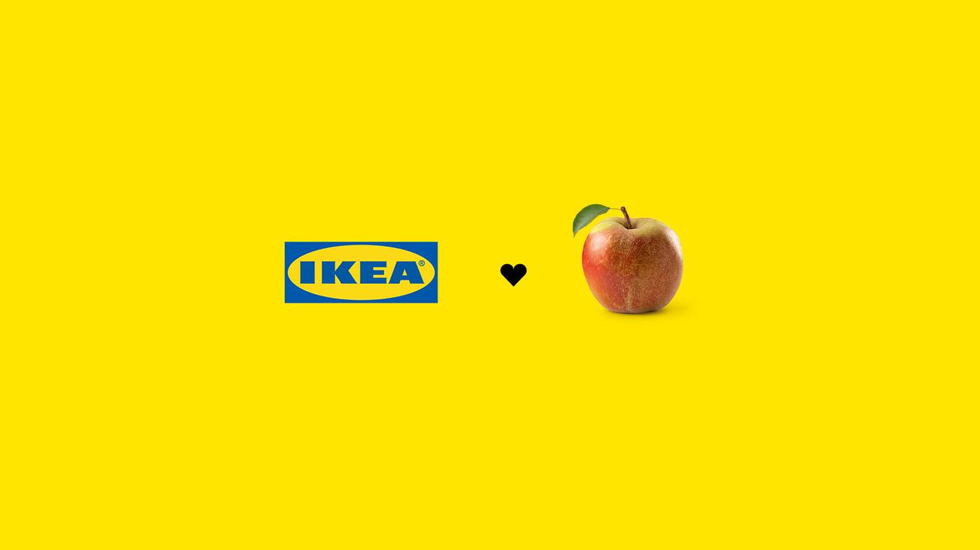 Es ist das IKEA Logo und ein Apfel zu sehen.