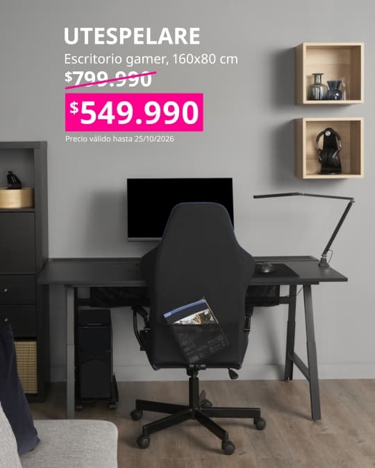 Escritorio gamer UTESPELARE negro de 160x80 cm con amplia superficie para juego, estudio o trabajo.