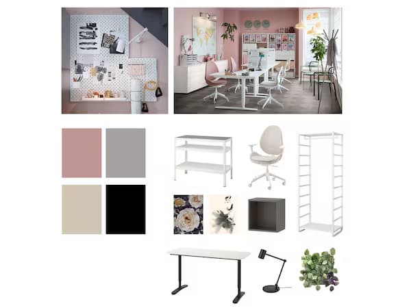 Esempio di collage di prodotti e colori per il mood del progetto