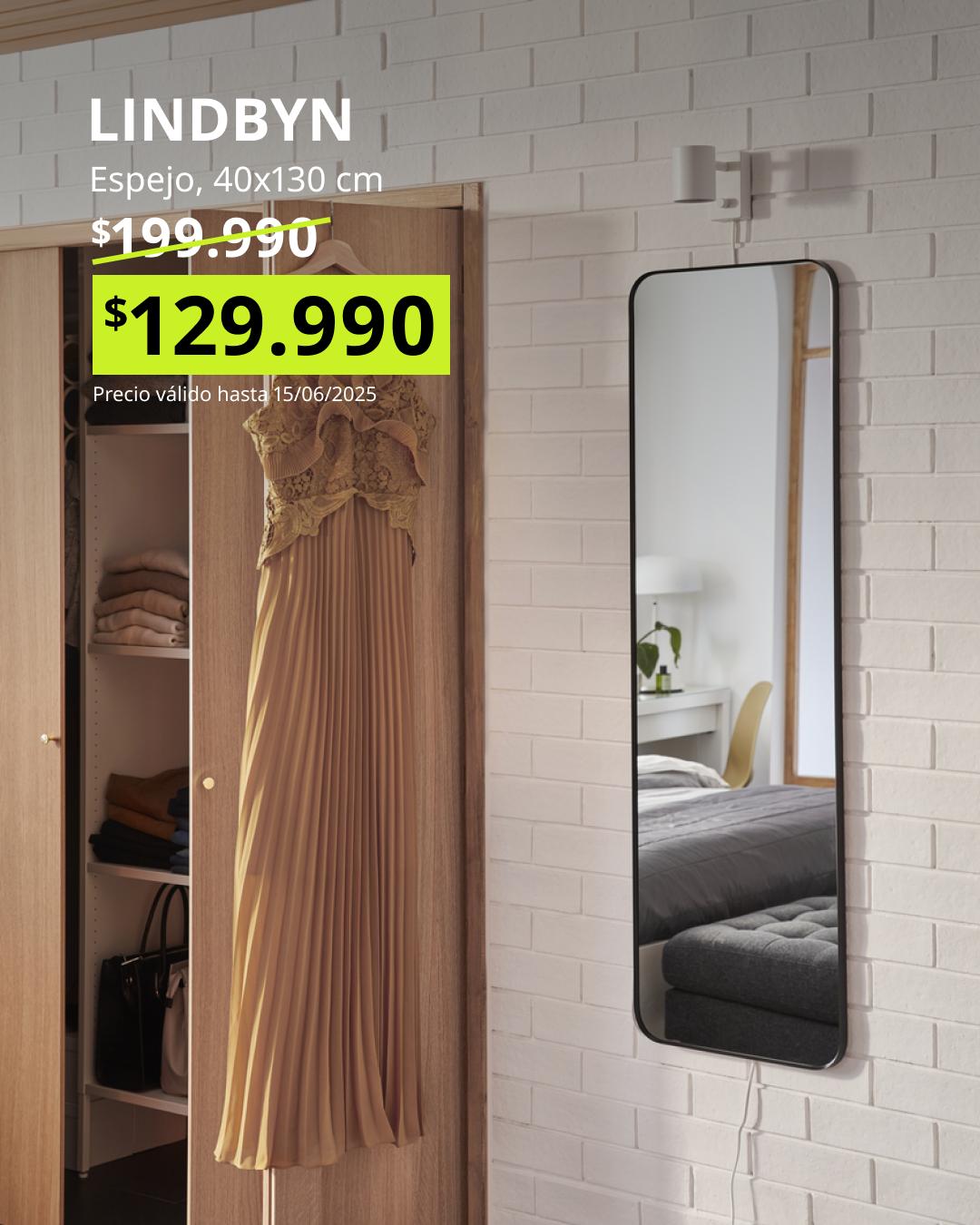 Espejo LINDBYN negro de 40x130 cm con marco delgado y diseño elegante