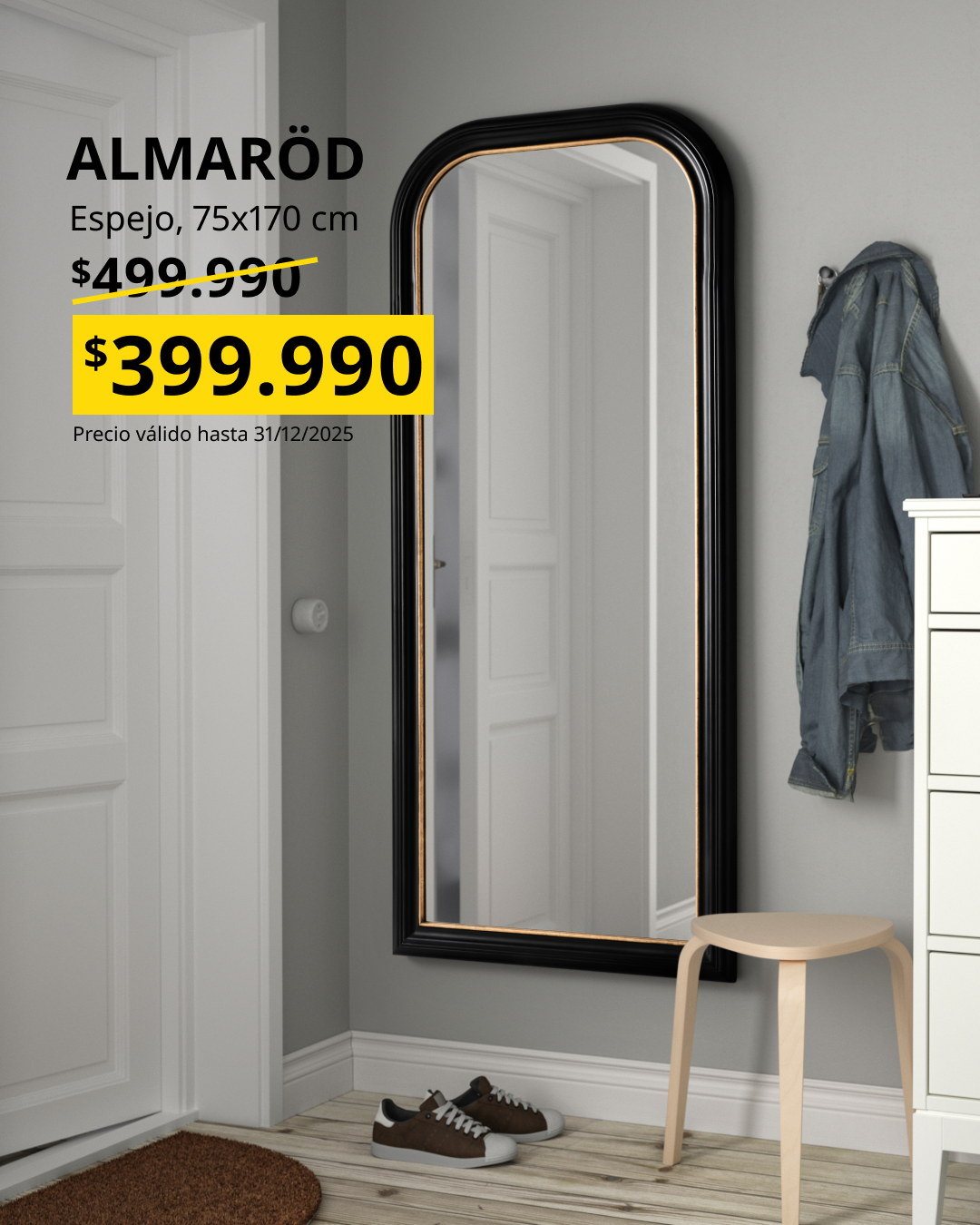 Espejo redondo con borde negro ALMARÖD a precio especial