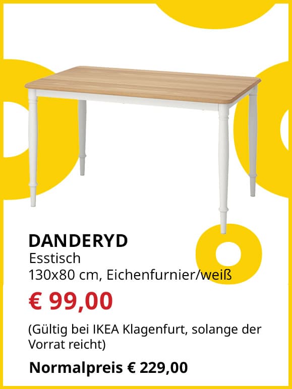 Esstisch Danderyd, 130x80cm, elfenbeinweiß, statt € 229 um € 99.