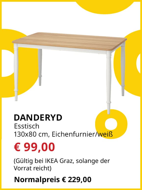 Esstisch Danderyd, 130x80cm, elfenbeinweiß, statt € 229 um € 99.