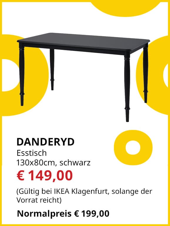 Esstisch Danderyd , 130x80cm, schwarz, statt € 199 um € 149.