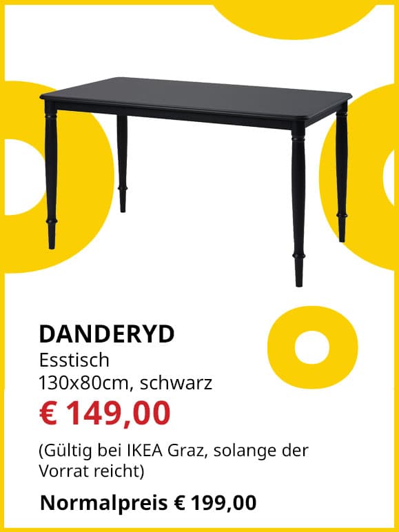 Esstisch Danderyd , 130x80cm, schwarz, statt € 199 um € 149.