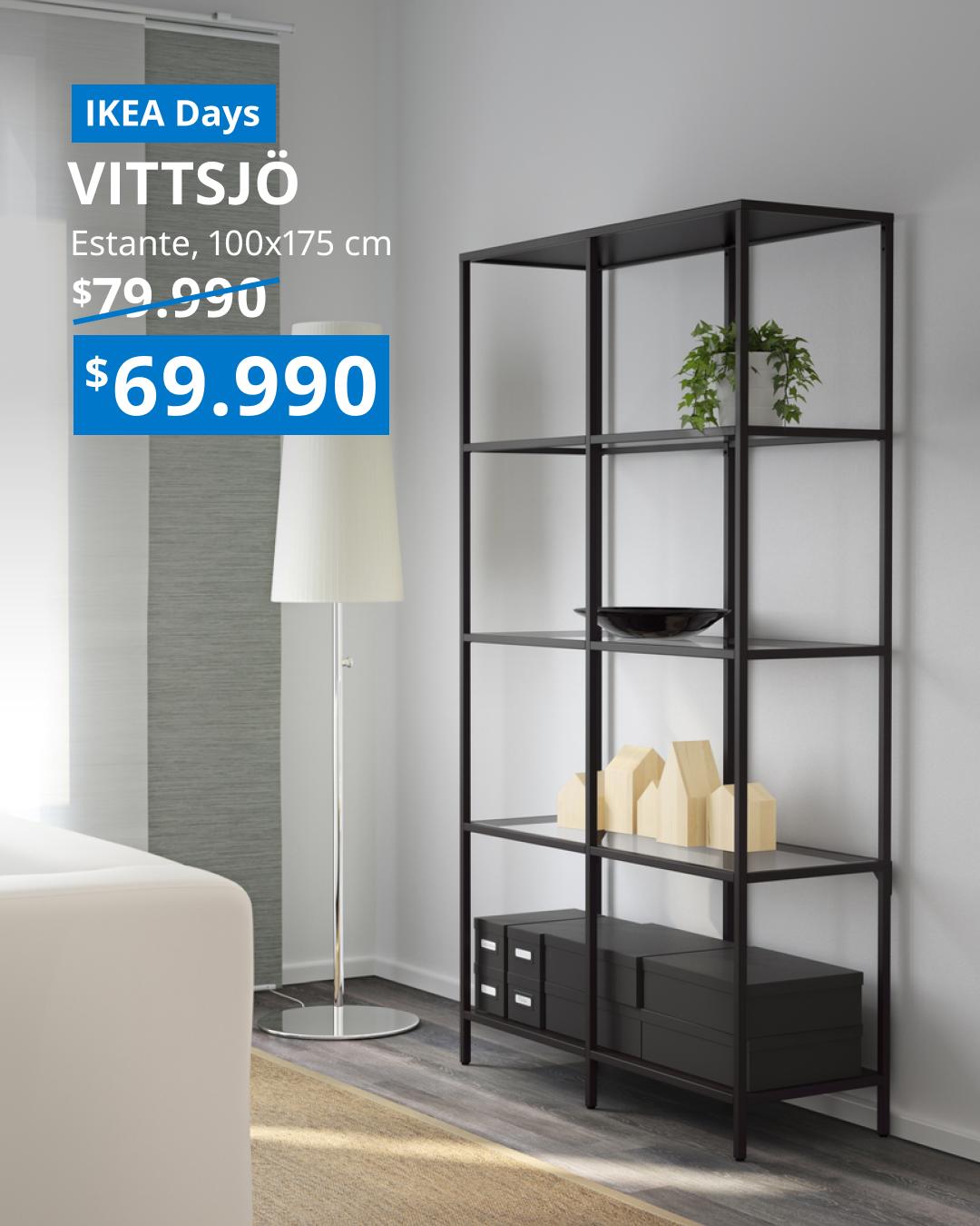 Estantería VITTSJÖ negra/marrón con vidrio, de 100x175 cm, con diseño ligero y estantes abiertos para libros y decoración.