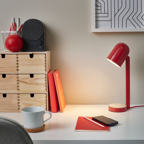 étudiant, bureau, tasse, lampe de chevet