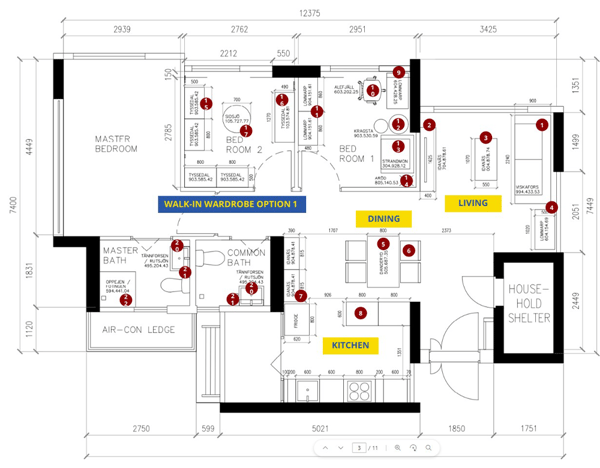 Example of a home's floorplan blueprint, to illustrate IKEA home design service