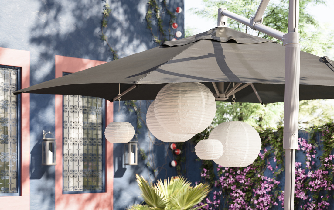 exterieur aménagé avec des luminaires