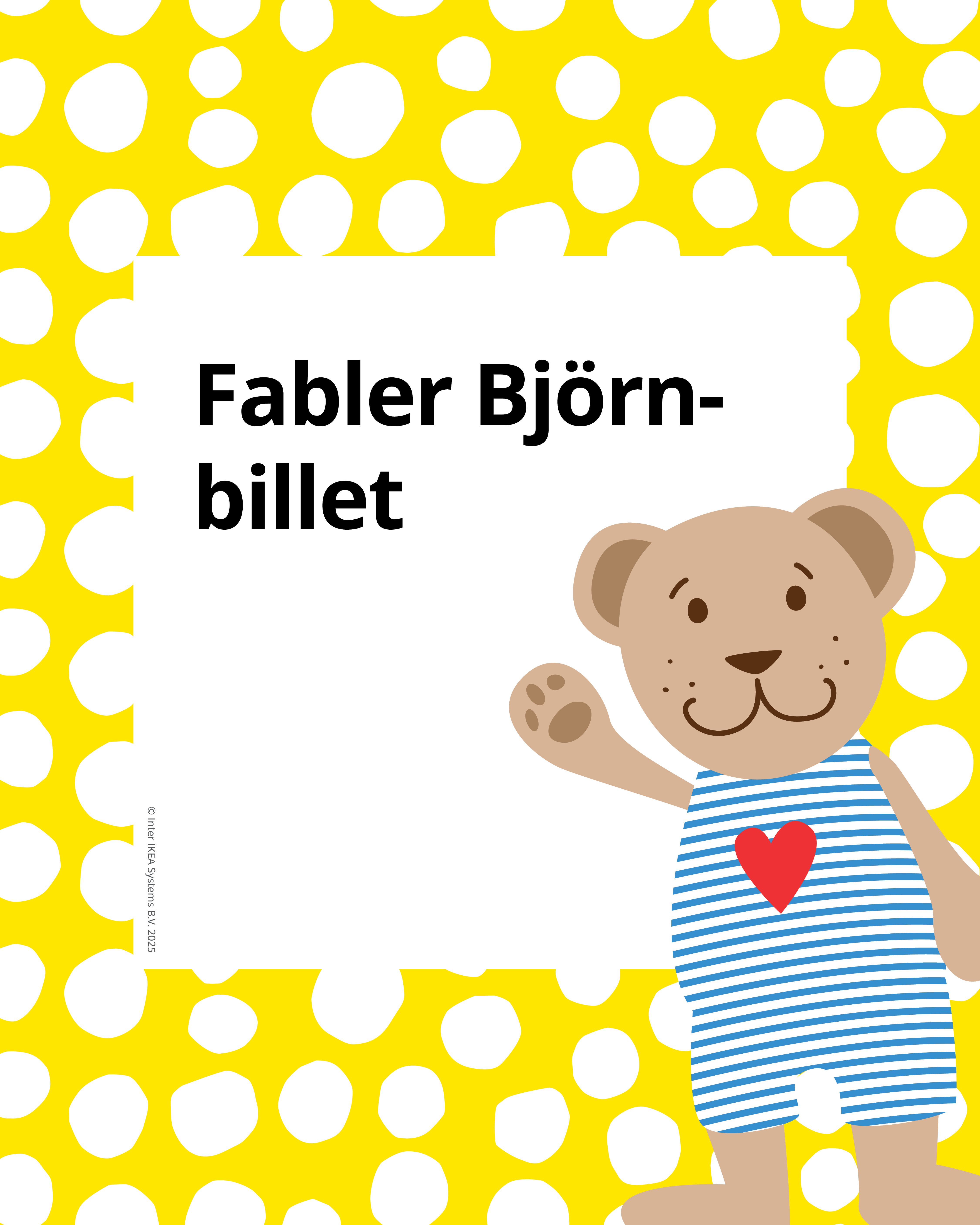 Fabler Björn ses i en gul ramme med hvidepletter 