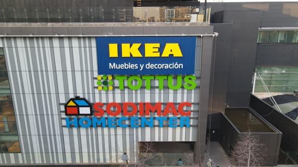 Fachada del mall Open Kennedy donde se ven los 3 logos de grandes tiendas: IKEA, Tottus y Sodimac Homecenter.