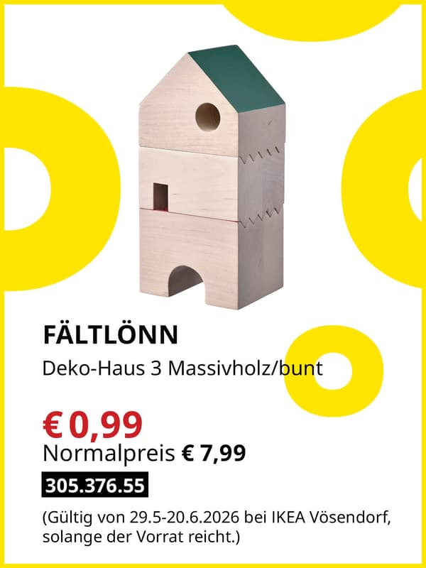 FÄLTLÖNN Deko-Haus 3 Massivholz/buntzum Midsommar Sale Preis von € 0,99 statt Normalpreis € 7,99