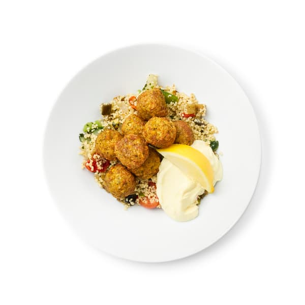 Falafel (8 pcs) with Couscous and Vegetables
served with aioli and lemon wedge
129 THB 