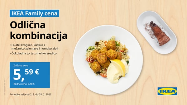 Falafel kroglice, kuskus z mešanico zelenjave in omako aioli ter čokoladna torta z mehko sredico