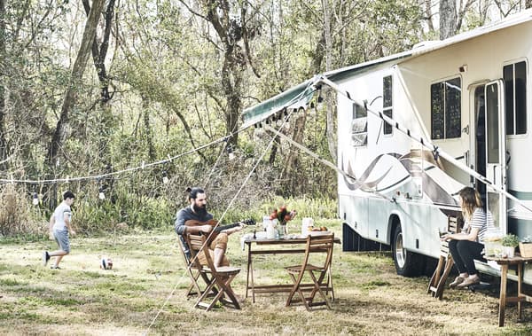 Bannière de camping-car auvent protection solaire fleurs montagnes -  bannière de camping-car