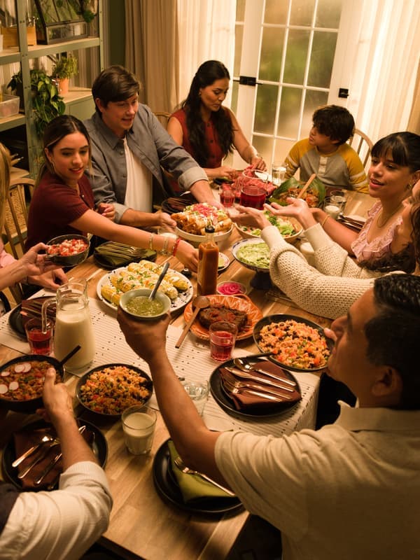 Family around a dining table