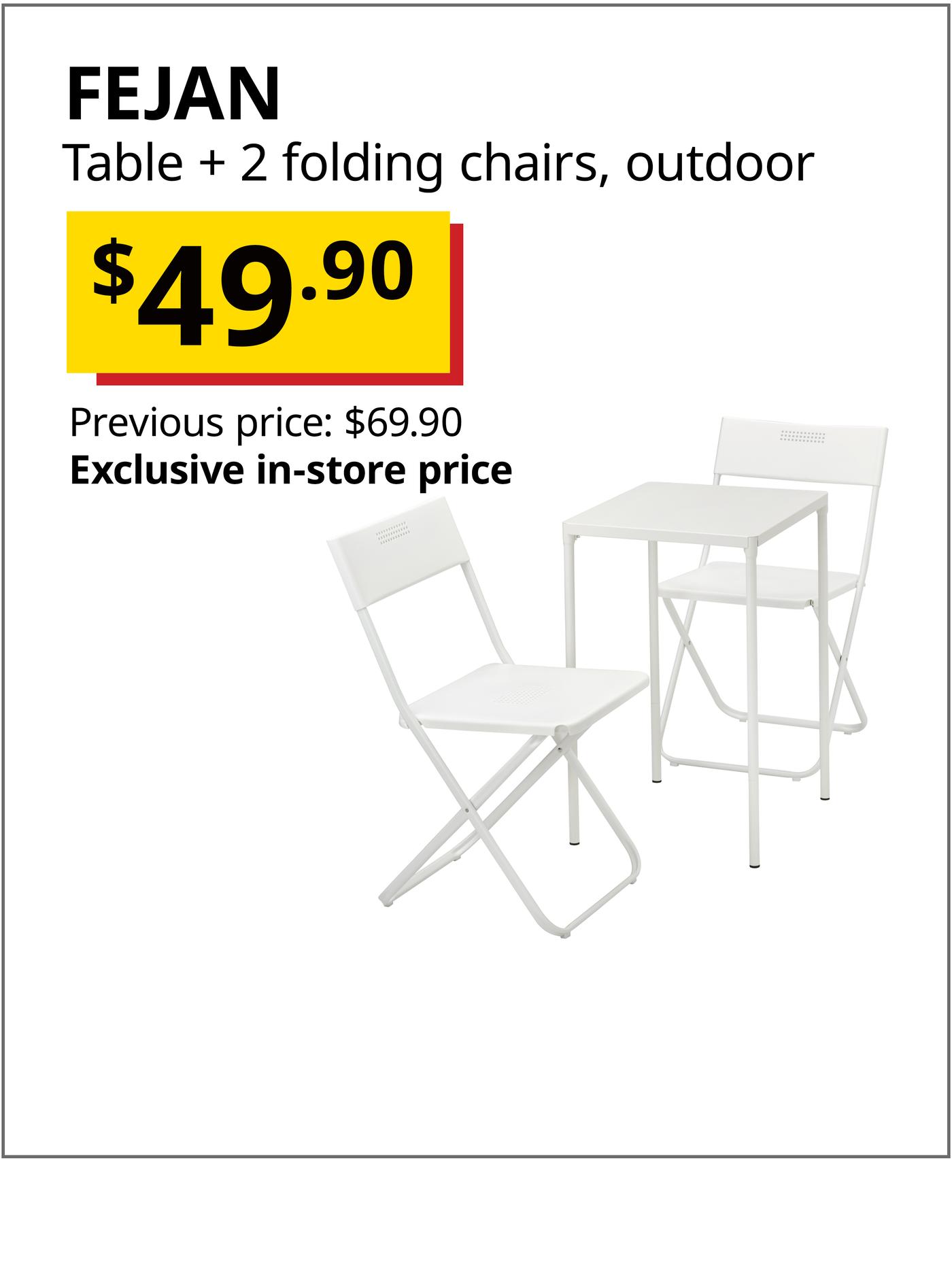 FEJAN outdoor table and two chairs, white 