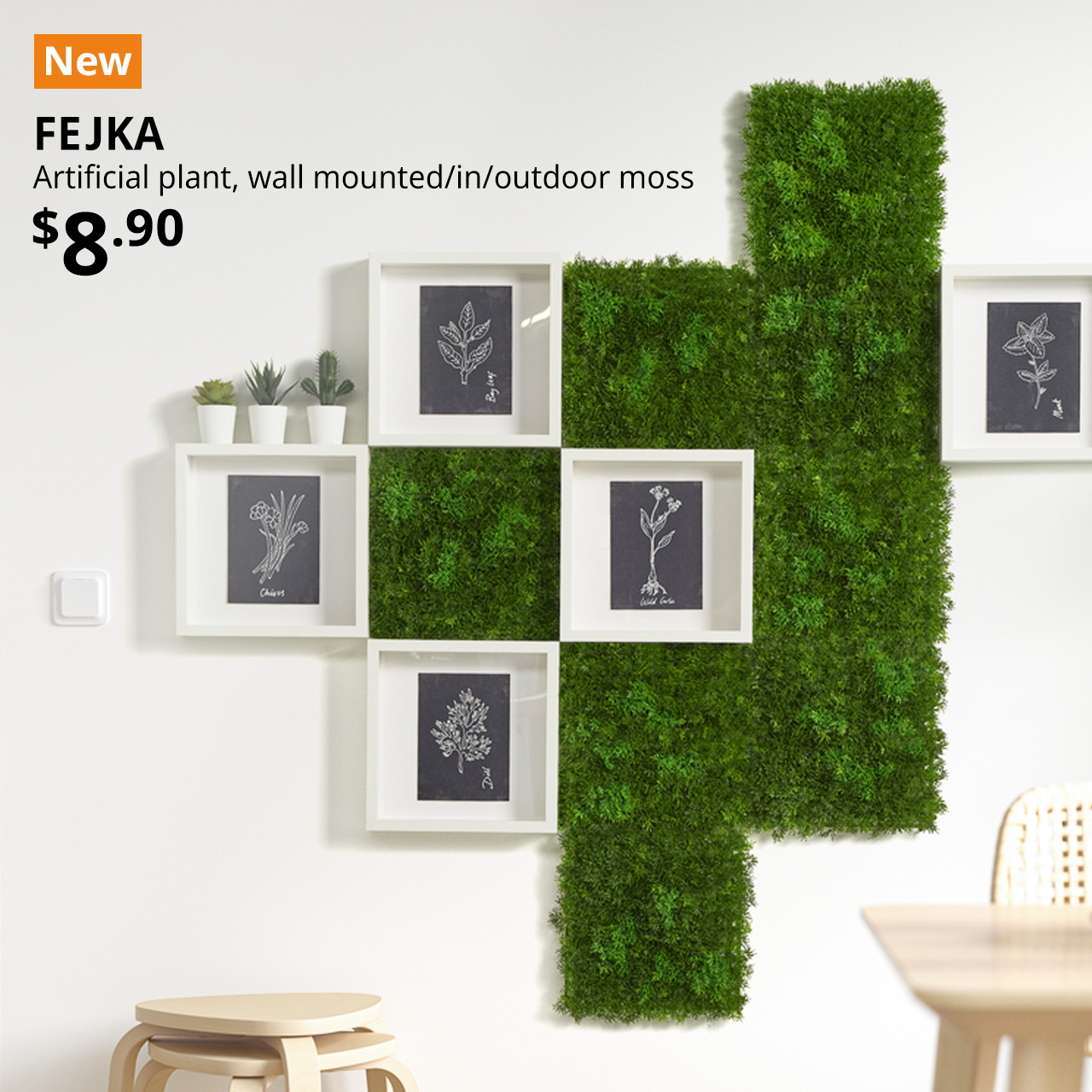 FEJKA artificial plant, wall mounted/in/outdoor moss, 25x25 cm. $8.90