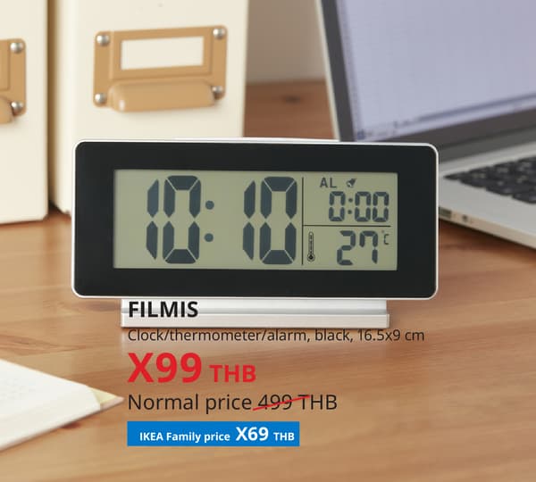 FILMIS (10540828) clock/thermometer/alarm (Global art.no. 30540827)
https://www.ikea.com/th/en/p/filmis-clock-thermometer-alarm-black-10540828/ 
