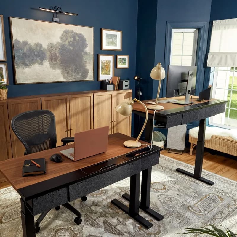 Finished office room working behind side-by-side desks.