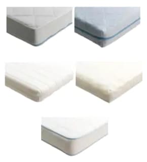 Five crib mattress corners grouped together against a white background.