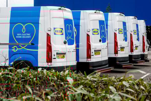 Five electical vans with IKEA logo on
