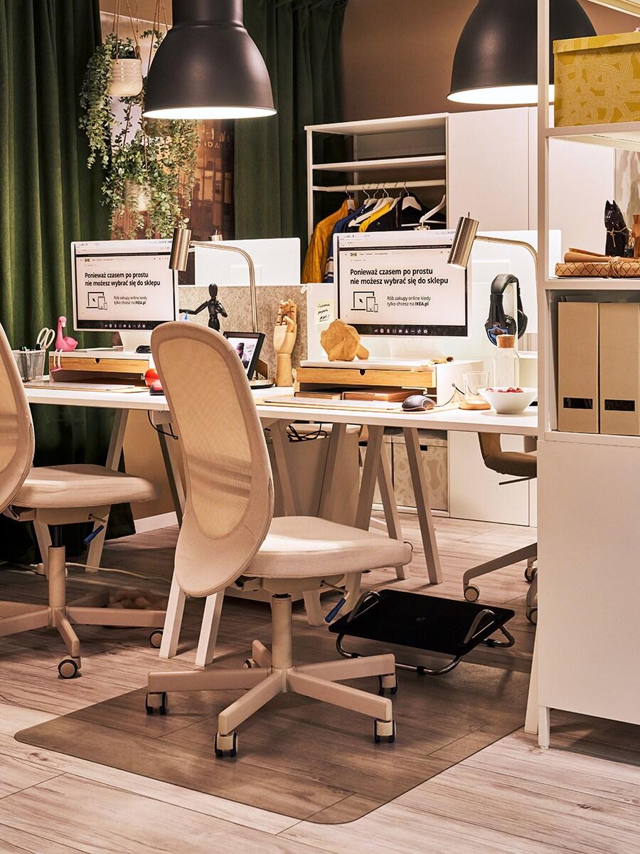 FLINTAN Krzesło biurowe, beżowy; KOLON Ochraniacz podłogi120x100 cm