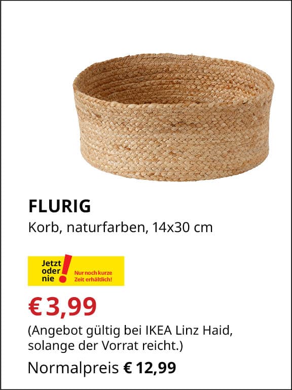 FLURIG Korb, naturfarben, 14x30. €3,99 statt €12,99