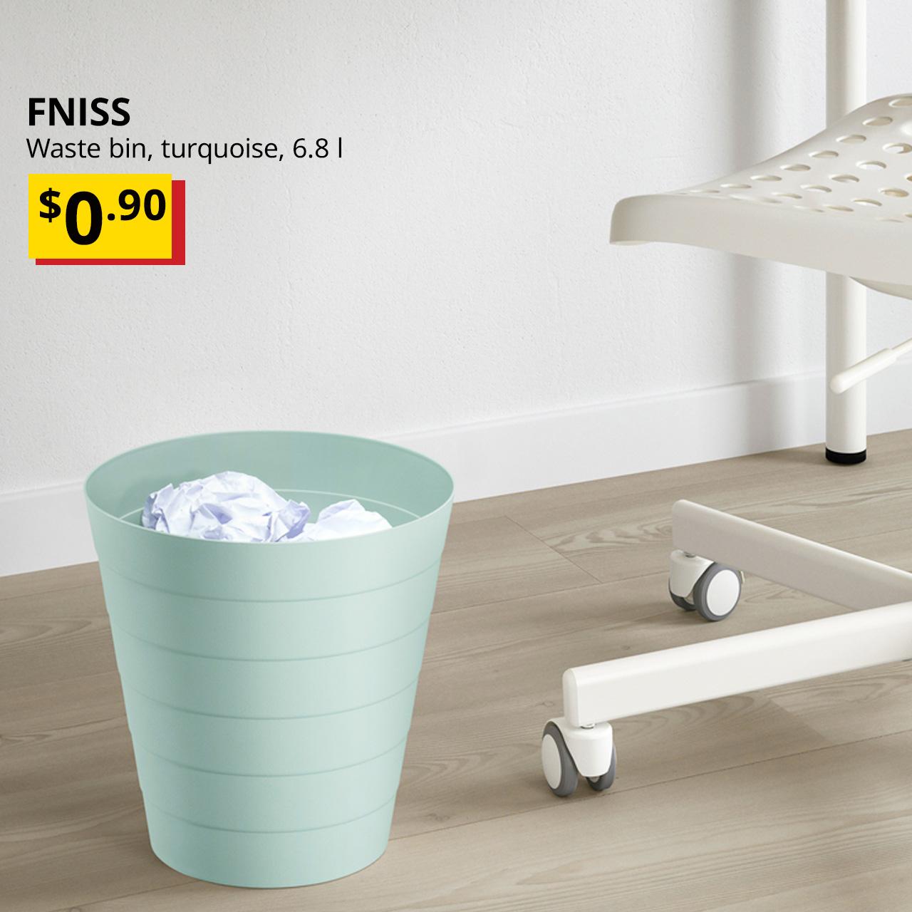 FNISS waste bin, turquoise, 6.8 l. $0.90