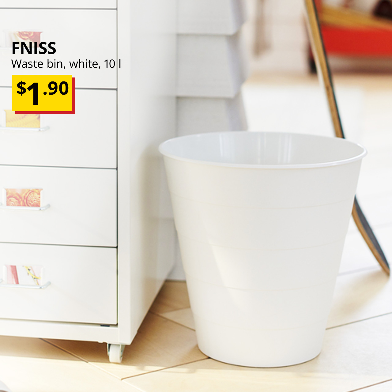 FNISS waste bin, white, 10 l. $1.90
