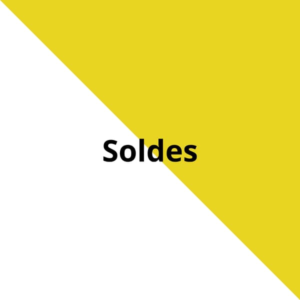 Fond blanc/jaune avec le mot « Soldes ».