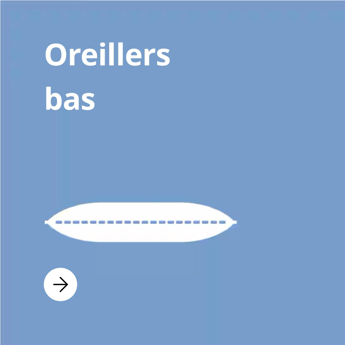Fond bleu avec un oreiller à coussin bas et le texte "oreillers bas"