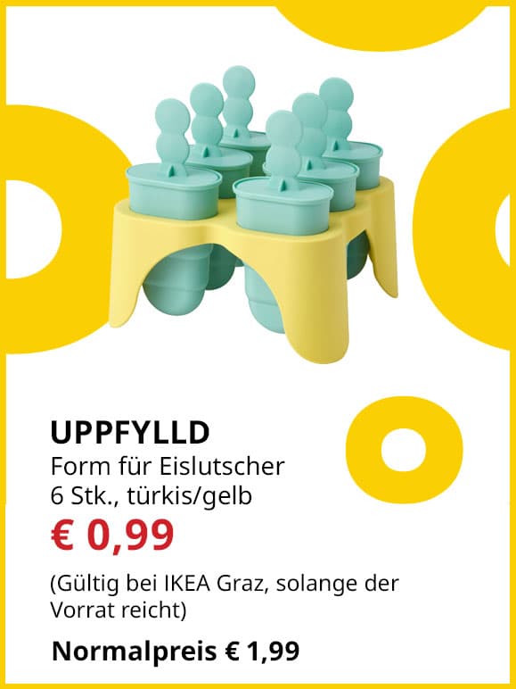 Form für Eislutscher Uppfylld, 6 Stk, türkis/gelb, statt € 1,99 um € 0,99.