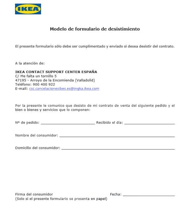 Formulari de desistiment.