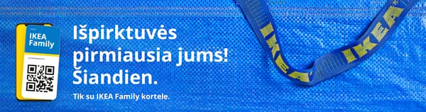 FRAKTA krepšys ant jo informacija apie išpirktuves šiandieną IKEA Family nariams.