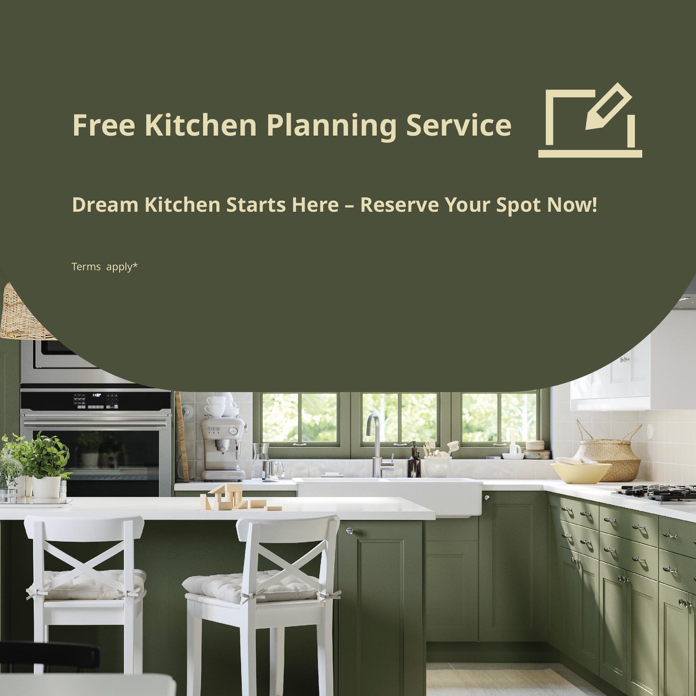 Free first time kitchen planning service. Terms apply to this promotion.