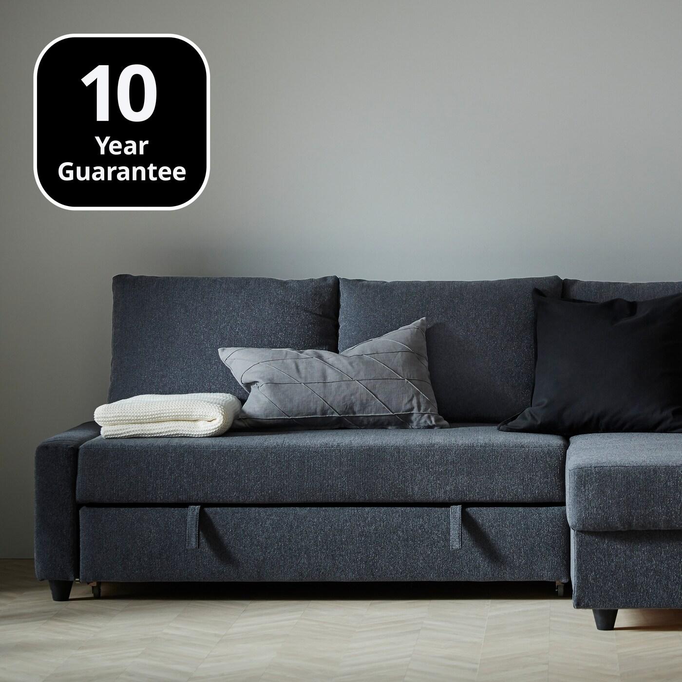 FRIHETEN corner sofa-bed with storage in dark gray.