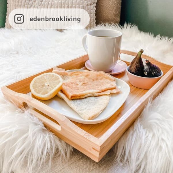 FRUKTSKAL trays on bed