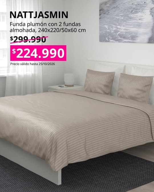 Funda plumón con 2 fundas almohada, beige claro